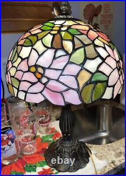 Tiffany Style Lamp 21 Inch Tall, Floral, Pink, Stained Glass, Art Deco, Vintage