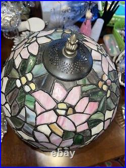 Tiffany Style Lamp 21 Inch Tall, Floral, Pink, Stained Glass, Art Deco, Vintage