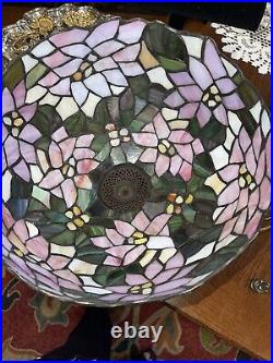 Tiffany Style Lamp 21 Inch Tall, Floral, Pink, Stained Glass, Art Deco, Vintage