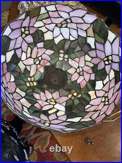 Tiffany Style Lamp 21 Inch Tall, Floral, Pink, Stained Glass, Art Deco, Vintage