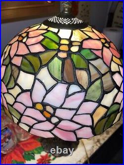 Tiffany Style Lamp 21 Inch Tall, Floral, Pink, Stained Glass, Art Deco, Vintage