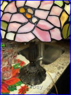 Tiffany Style Lamp 21 Inch Tall, Floral, Pink, Stained Glass, Art Deco, Vintage