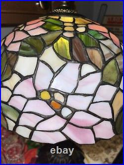 Tiffany Style Lamp 21 Inch Tall, Floral, Pink, Stained Glass, Art Deco, Vintage