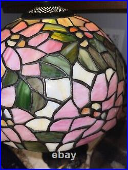 Tiffany Style Lamp 21 Inch Tall, Floral, Pink, Stained Glass, Art Deco, Vintage