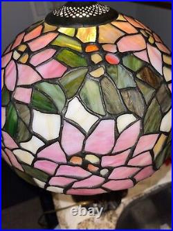 Tiffany Style Lamp 21 Inch Tall, Floral, Pink, Stained Glass, Art Deco, Vintage