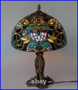 Tiffany Style Table Lamp Multi Colored Stained Glass Vintage H19 x W12