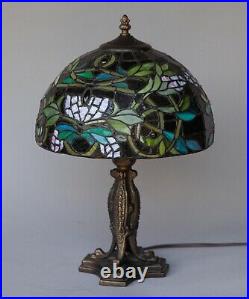 Tiffany Style Table Lamp Multi Colored Stained Glass Vintage H19 x W12