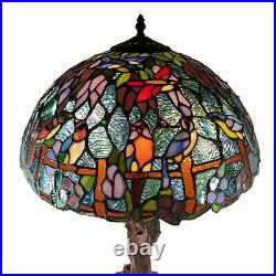 Tiffany-style Birds on Branches Mosaic Table Lamp Stained Glass Art VTG READ 28