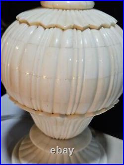VINTAGE MUST SEE ALACITE ANTIQUE CREAM ALMOND Accent Table LAMP 23 Deco 1940s