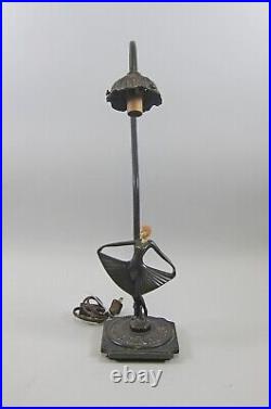 VINTAGE Mid-Century Art Nouveau Metal Table Lamp with Figural Dancing Girl