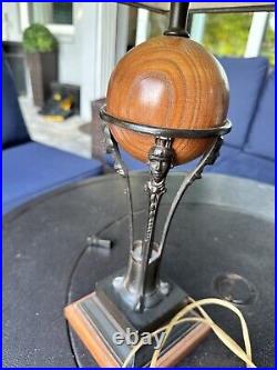 VNTG Robert Abbey Inc Art Deco Black Metal Figurine Wood Ball Table Lamp 25