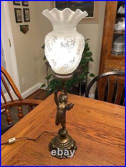 VTG 1950s DAV Art NY Gilted Bronze Metal Cherub Angel Table Lamp