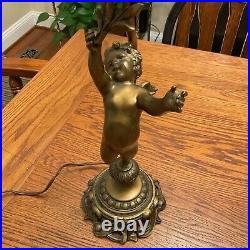 VTG 1950s DAV Art NY Gilted Bronze Metal Cherub Angel Table Lamp