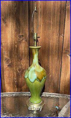 VTG 1960s MID Century Modern Drip Glaze Ceramic Art Groovy Green MOD Table Lamp
