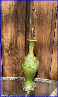 VTG 1960s MID Century Modern Drip Glaze Ceramic Art Groovy Green MOD Table Lamp