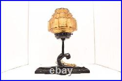 VTG 1980s Frankart Art Deco Sarsaparilla Desk Lamp Glass Moon Nude Lady Nymph