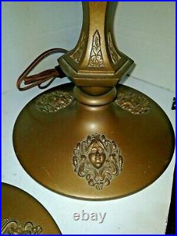 VTG (2) Art Nouveau Arts & Craft 3 Maiden Head Hair Flowing Lamp Set 1900-1940