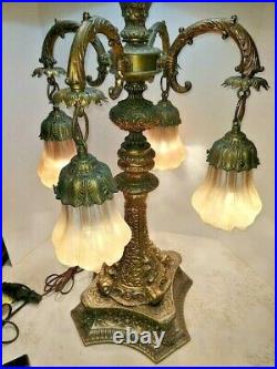 VTG 6-Light Massive Sea Monsters Baroque Arts & Craft Working Lamp 1900-1940