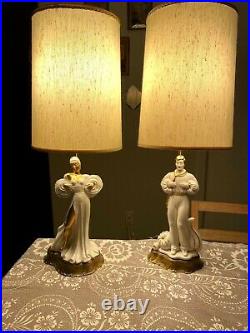 VTG ART DECO CERAMIC With GOLD GILT MAN & WOMAN SAMBA DANCERS LAMP SET REGLOR
