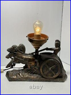 VTG ART DECO EGYPTIAN LAMP Chariot Horses