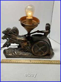 VTG ART DECO EGYPTIAN LAMP Chariot Horses