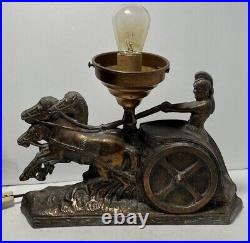 VTG ART DECO EGYPTIAN LAMP Chariot Horses