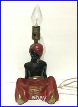 VTG. /Antique Blackamoor Americana MCM Chalkware Lamp Arabesque Sultan genie art
