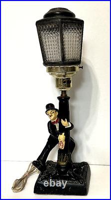 VTG/Antique Charlie Chaplin Drunk Hobo 18in Streetlight post Chalkware Lamp art