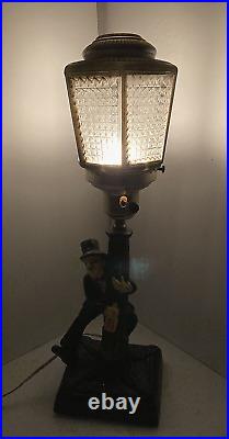 VTG/Antique Charlie Chaplin Drunk Hobo 18in Streetlight post Chalkware Lamp art