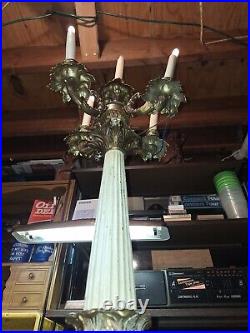 VTG Antique Table Lamp Art Nouveau Metal 5 Arm Candelabra Light LARGE