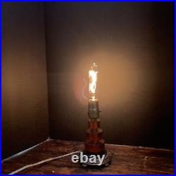VTG Art Deco Amber Lucite Acrylic Stacked Table Lamp MCM Industrial 7.5 Bulb