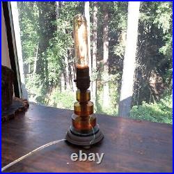 VTG Art Deco Amber Lucite Acrylic Stacked Table Lamp MCM Industrial 7.5 Bulb