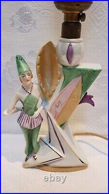 VTG Art Deco Carnival Girl Germany Porcelain Lamp (Works)