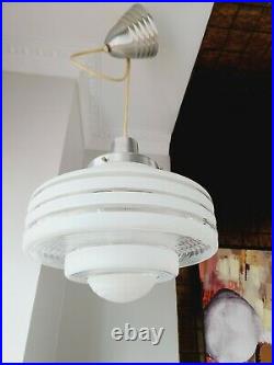 VTG Art Deco Ceiling Lamp Fixture Glass Chandelier Light Wow 1950' Streamline