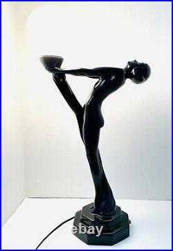 VTG Art Deco French Nude Female Statue Milk Glass Shade 25 Ceramic Lamp