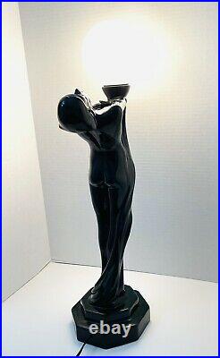 VTG Art Deco French Nude Female Statue Milk Glass Shade 25 Ceramic Lamp