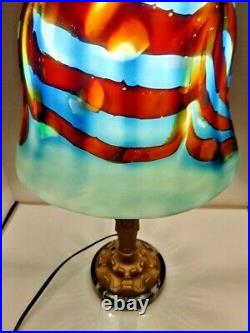 VTG Art Deco Nouveau Arts & Craft Iron Marble Lamp 1930's & Art Glass Shade 2021