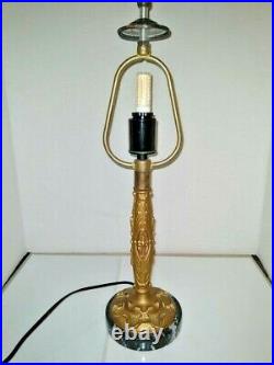 VTG Art Deco Nouveau Arts & Craft Iron Marble Lamp 1930's & Art Glass Shade 2021