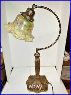 VTG Art Deco Nouveau Arts & Craft Large Reading Lamp with Art Glass Shade 1930's