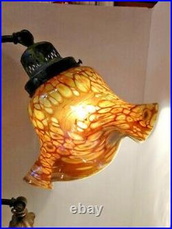 VTG Art Deco Nouveau Arts & Craft Large Reading Lamp with Art Glass Shade 1930's