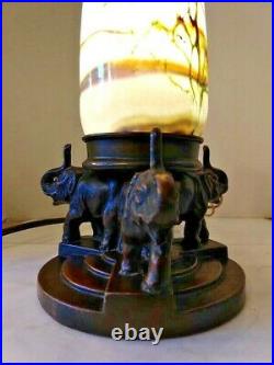 VTG Art Deco Nouveau Arts & Craft Nuart 3-Elephant Lamp 1900-1940 Shade Optional