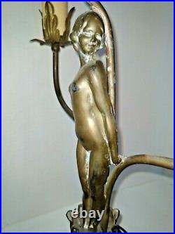 VTG Art Deco Nouveau Classical Nude Female Figure 2-Light Table Desk Lamp 1900's