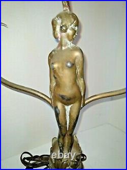 VTG Art Deco Nouveau Classical Nude Female Figure 2-Light Table Desk Lamp 1900's