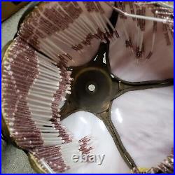 VTG Art Deco Style Tiffany Brass Lamp Round PST Industries Tassel Pink 12.5 H