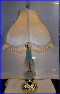 VTG Art Glass St Clair Prestige Blue Seafoam Wave Bullicante Lamp w Finial 1995