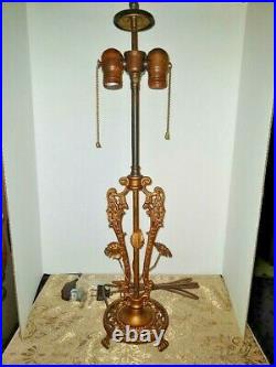 VTG Art Nouvea Arts & Craft Spanish Revival 2 Flowers & Leaf Lamp Base 1900-1940