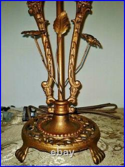 VTG Art Nouvea Arts & Craft Spanish Revival 2 Flowers & Leaf Lamp Base 1900-1940