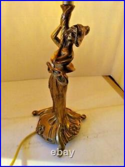 VTG Art Nouveau Arts & Craft Maiden Lamp 1900-1940 + Crackled Art Glass Shade