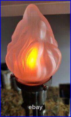 VTG Art Nouveau Style Bronze Mantle Lamp Flame Opaque Glass Shade