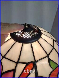 VTG Art Nouveau Style STAINED GLASS LEADED Table Lamp 12 Floral Shade W Stand